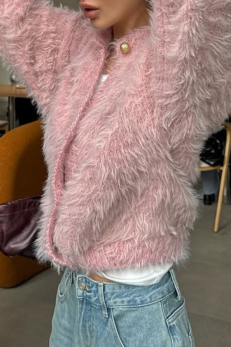 Fluffy Button-Up Cardigan