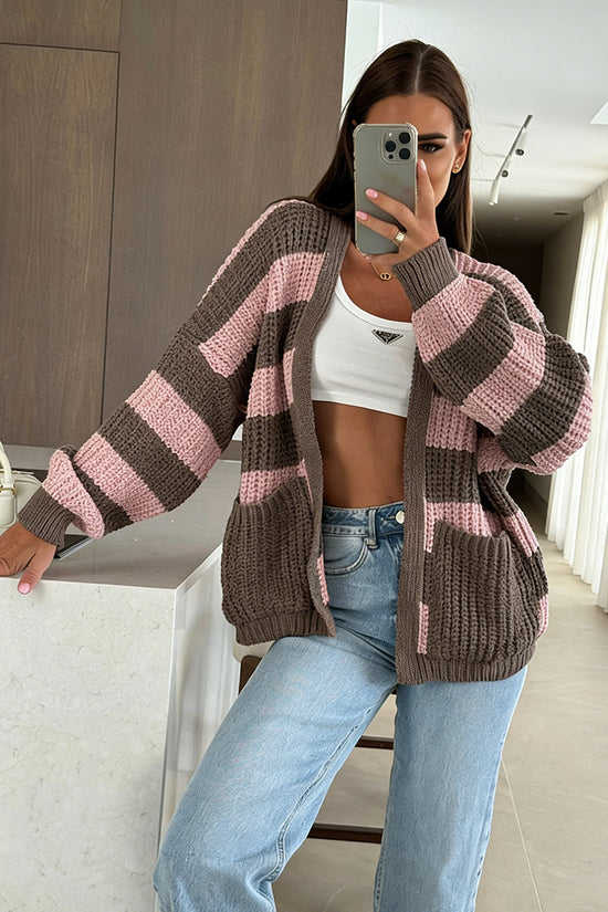 Striped Knit Open Cardigan