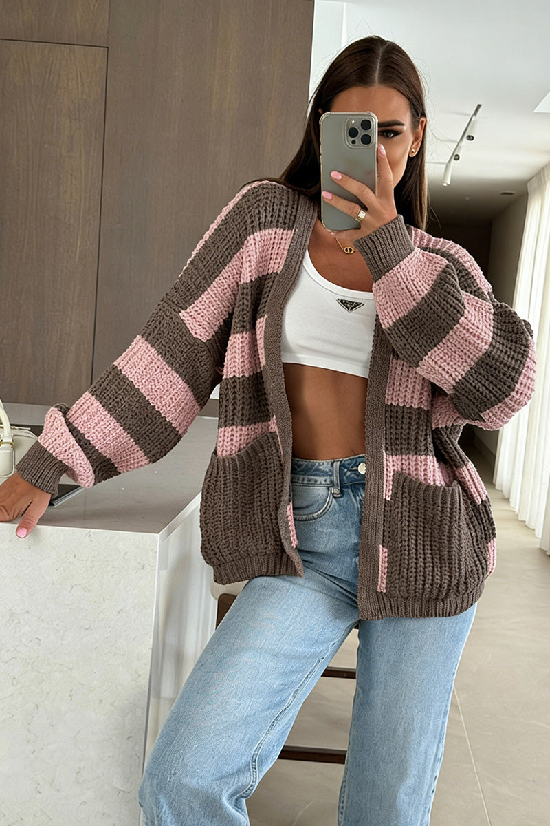 Striped Knit Open Cardigan