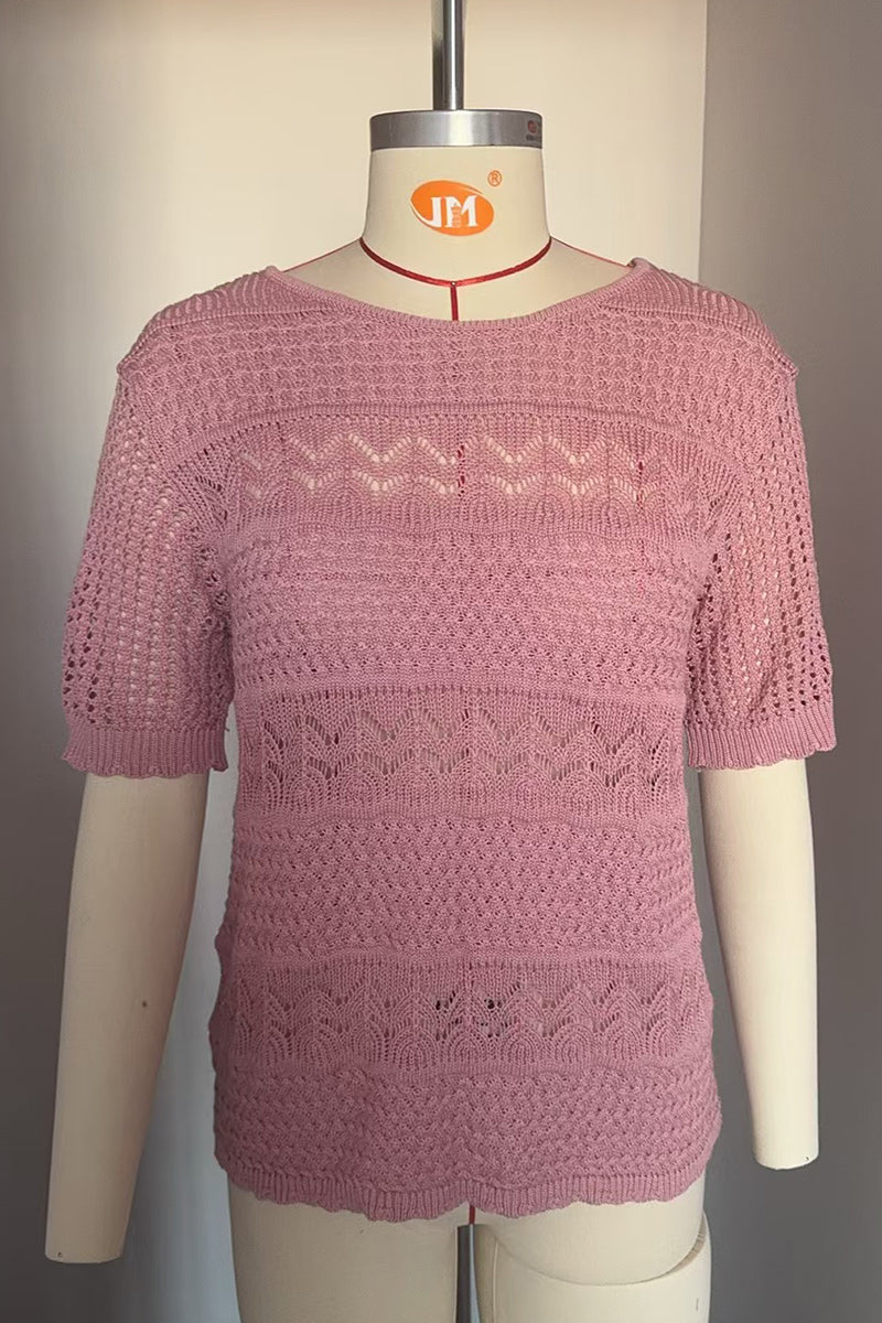 Knit Patterned Short Sleeve Sweater