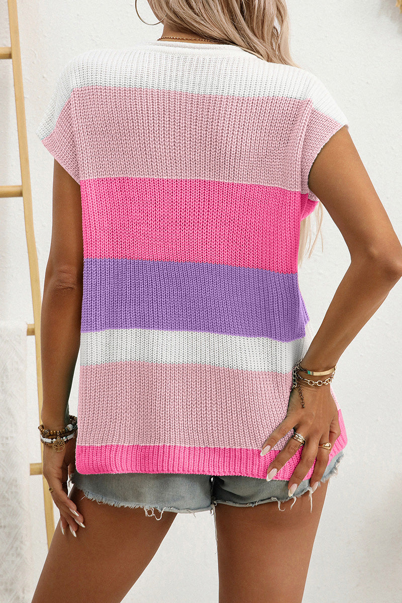Striped Short Sleeve Knit Top