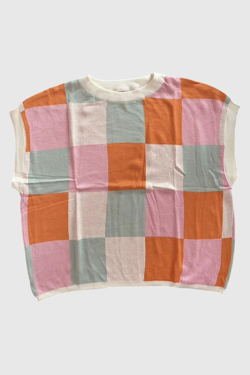 Sleeveless Checkered Sweater Vest