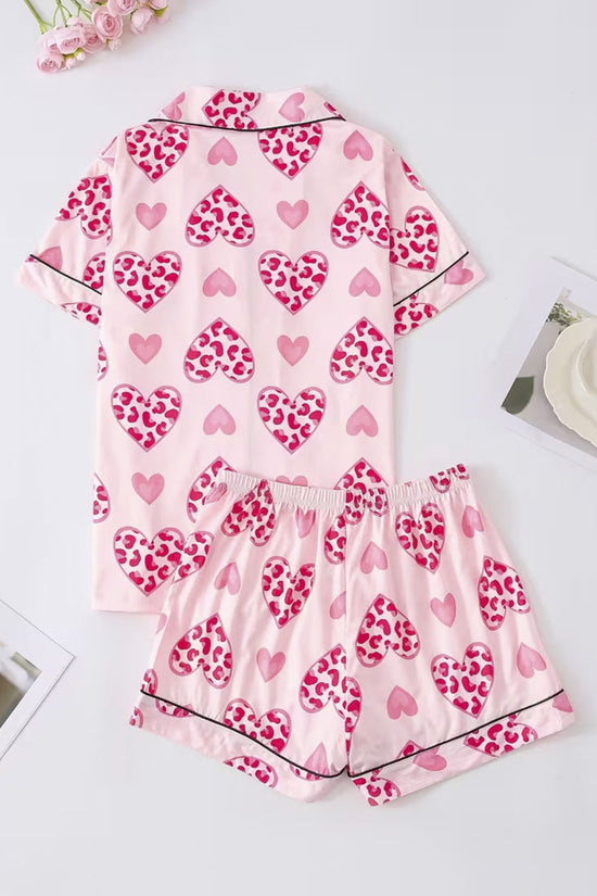 Heart Print Short Sleeve Loungewear Set