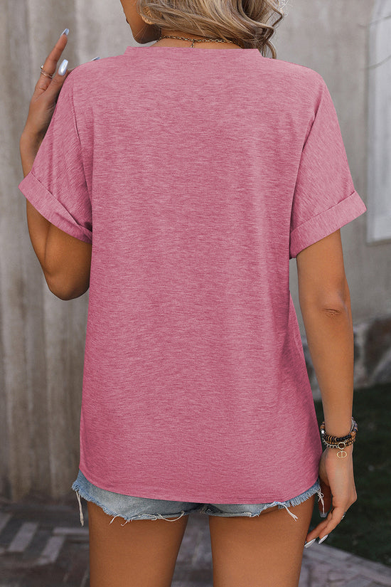 Casual Buttoned V-Neck T-Shirt