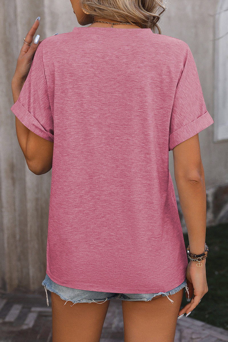 Casual Buttoned V-Neck T-Shirt