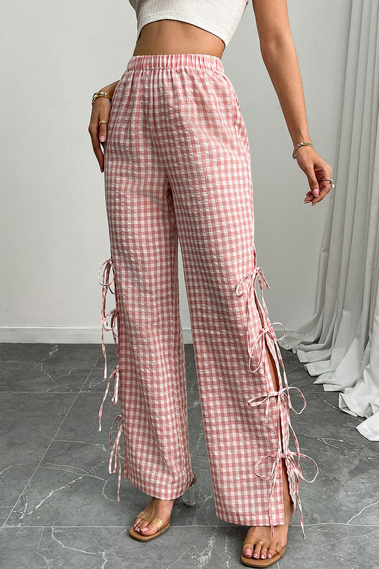 Gingham Tie-Side Casual Pants