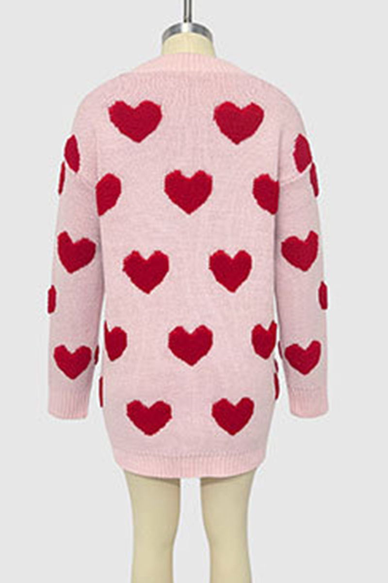 Heart Pattern Button-Up Cardigan