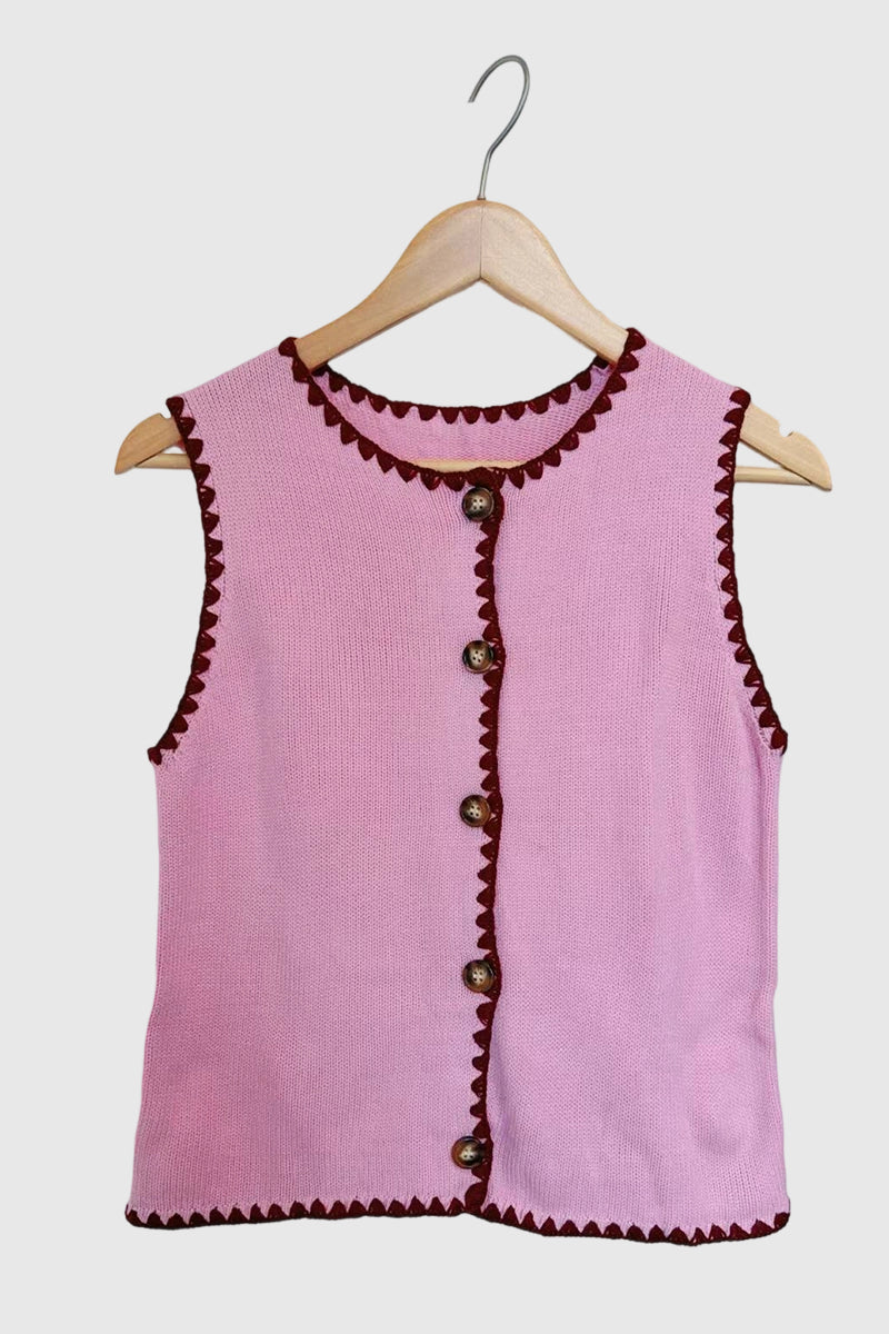 Button-Front Sleeveless Sweater Vest