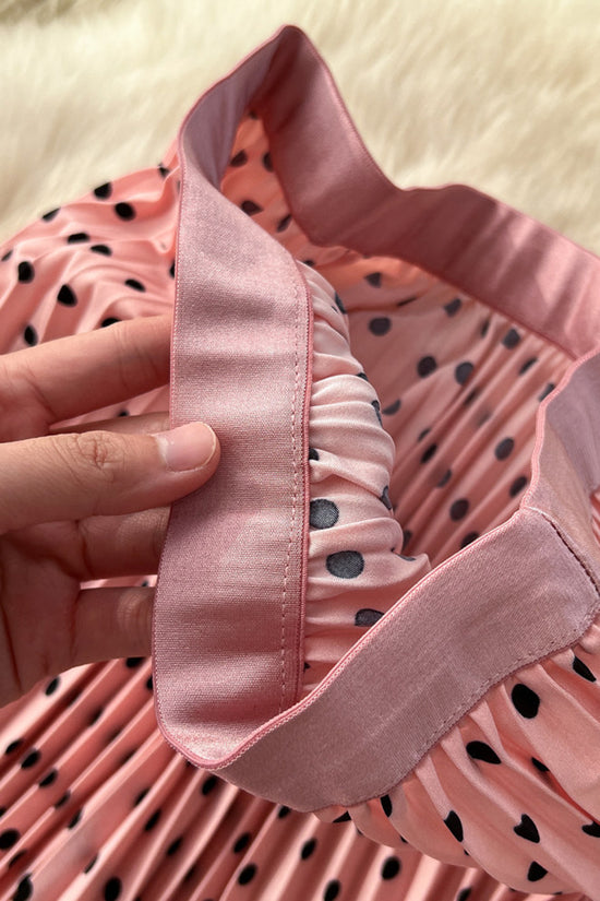Polka Dot Pleated Midi Skirt