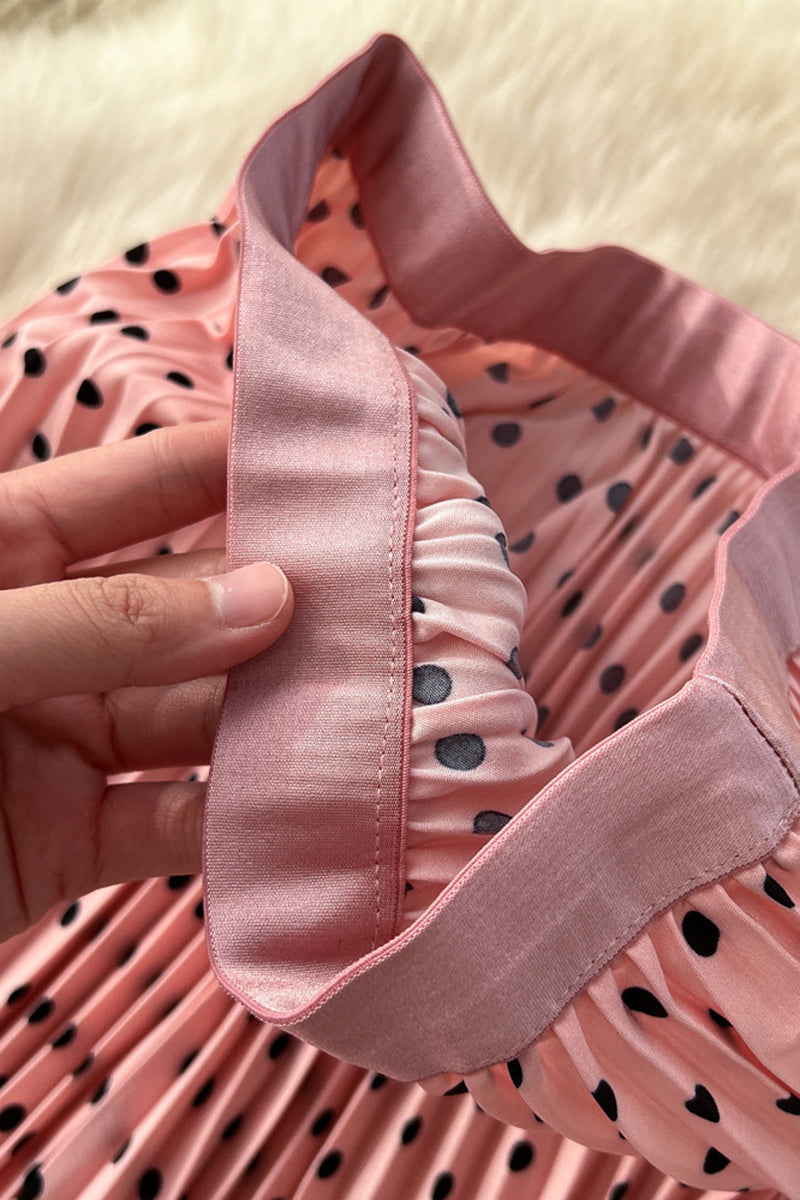 Polka Dot Pleated Midi Skirt