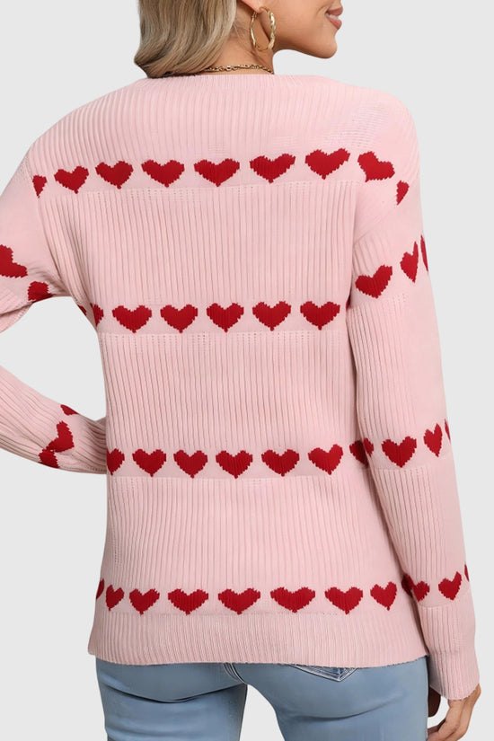 Heart Patterned Crewneck Sweater