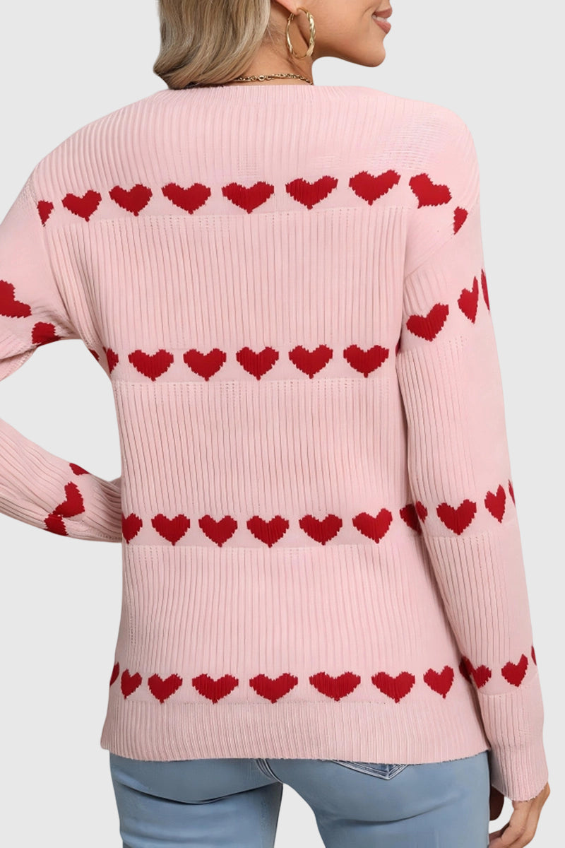 Heart Patterned Crewneck Sweater