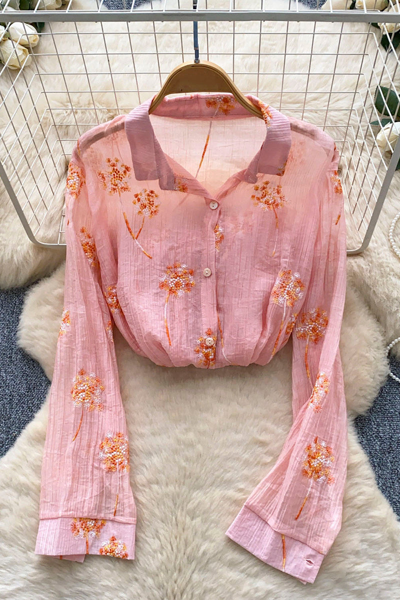 Floral Button-Up Sheer Blouse