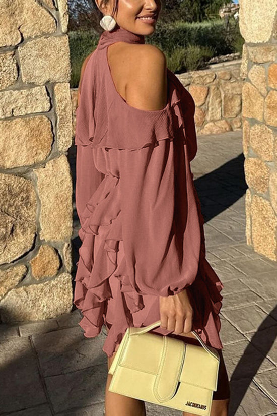 Ruffled Cold Shoulder Casual Dress