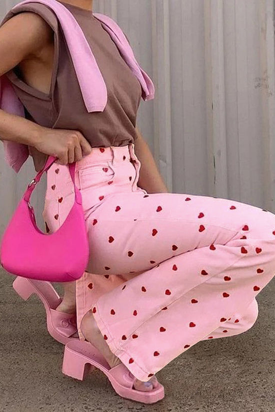 Heart Pattern Straight Jeans