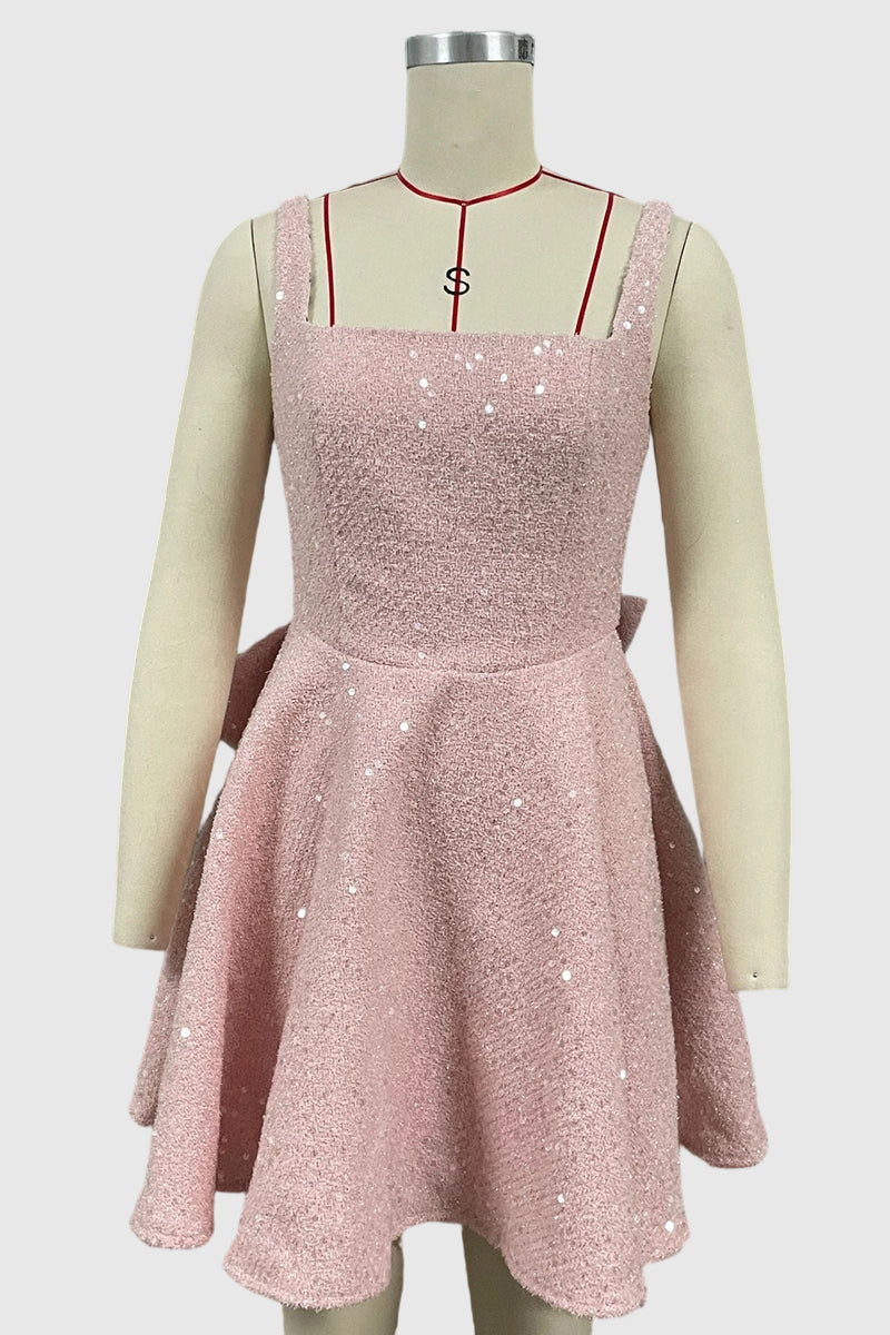 Sequin Bow Back Evening Dress