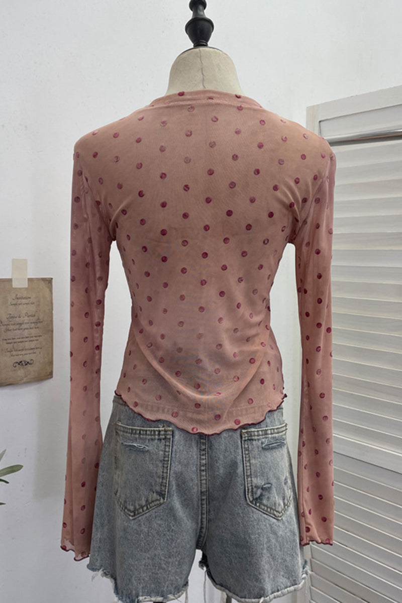 Polka Dot Long Sleeve Casual Top