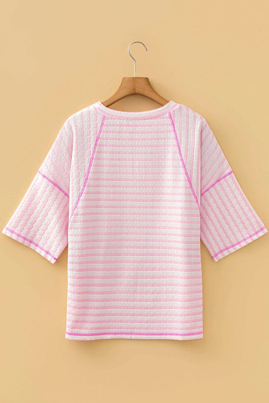 Textured Stripe Split Hem Loose Top