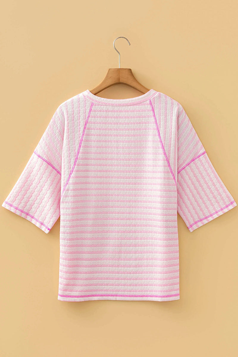 Textured Stripe Split Hem Loose Top