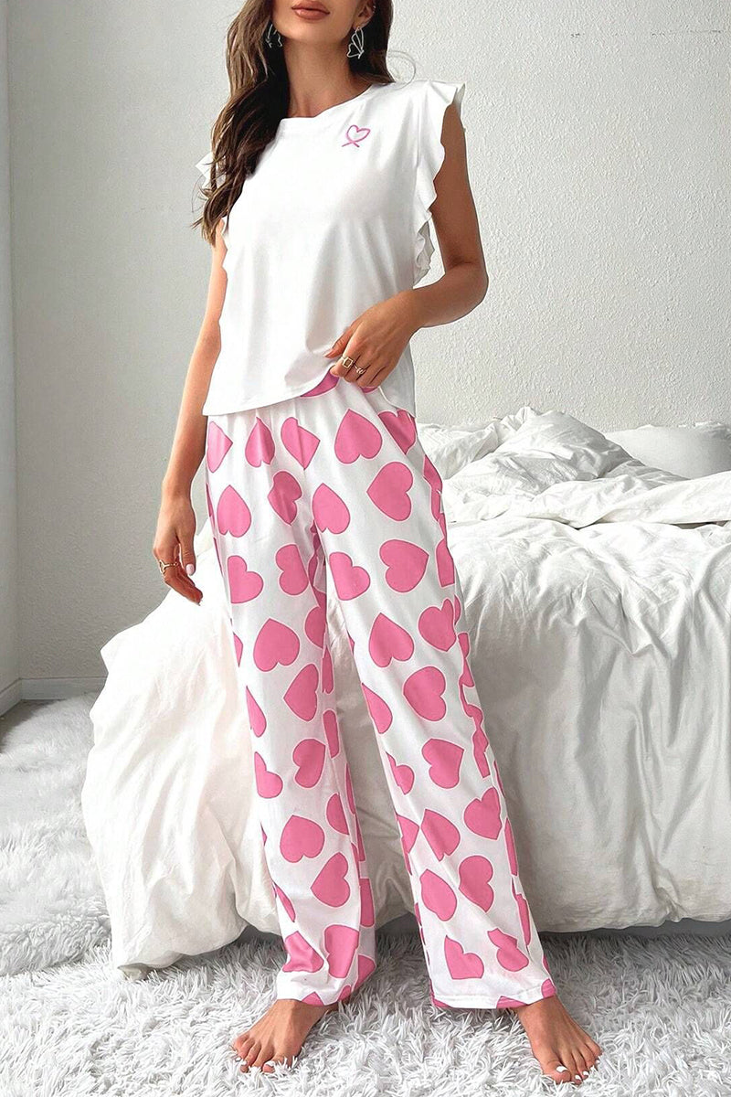 Heart Print Sleeveless Pajama Set