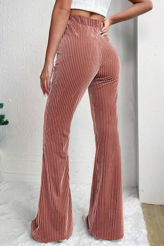 High Waist Ribbed Casual Flared Pants