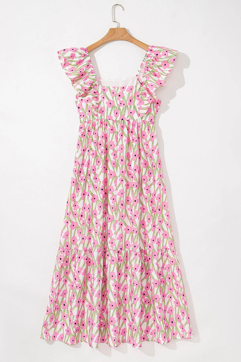 Floral Square Neck Ruffled Strap Dress