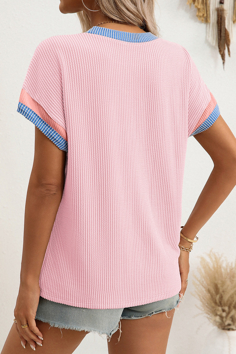 Ribbed Knit Short Sleeve Top