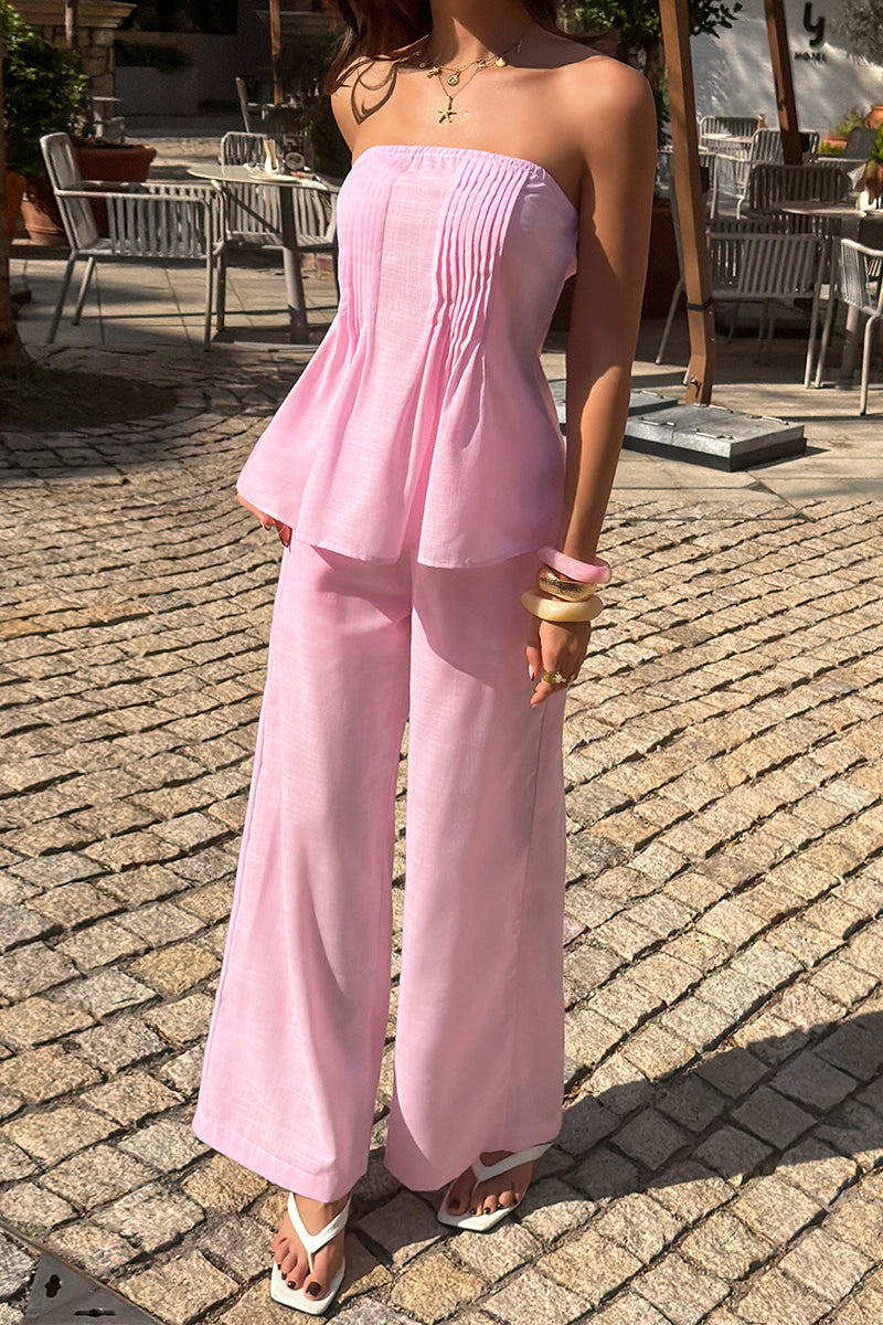 Strapless Wide-Leg Pants Set