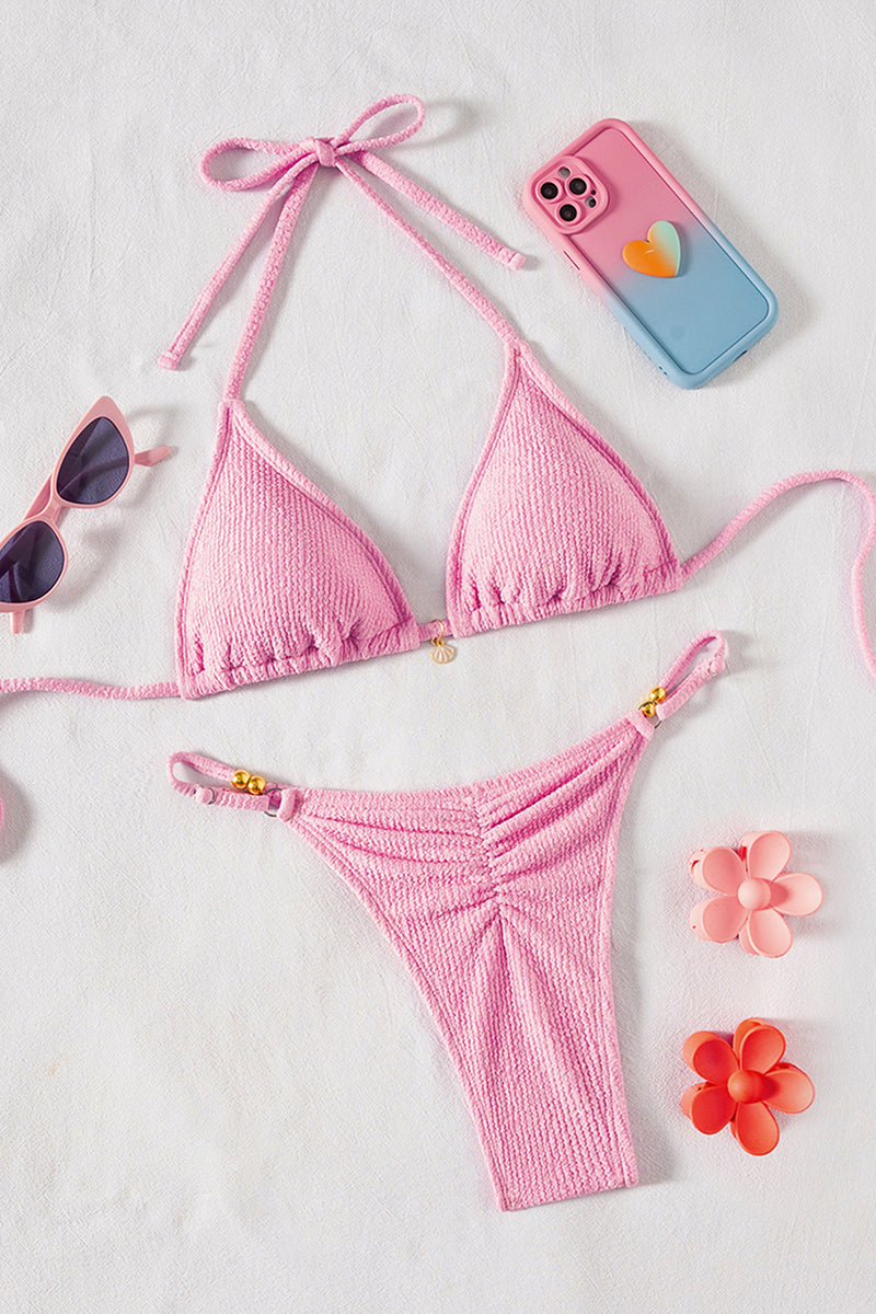 Textured Triangle Bikini Set