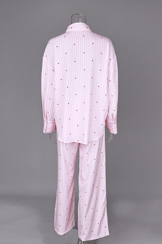 Heart Pattern Striped Pajama Set