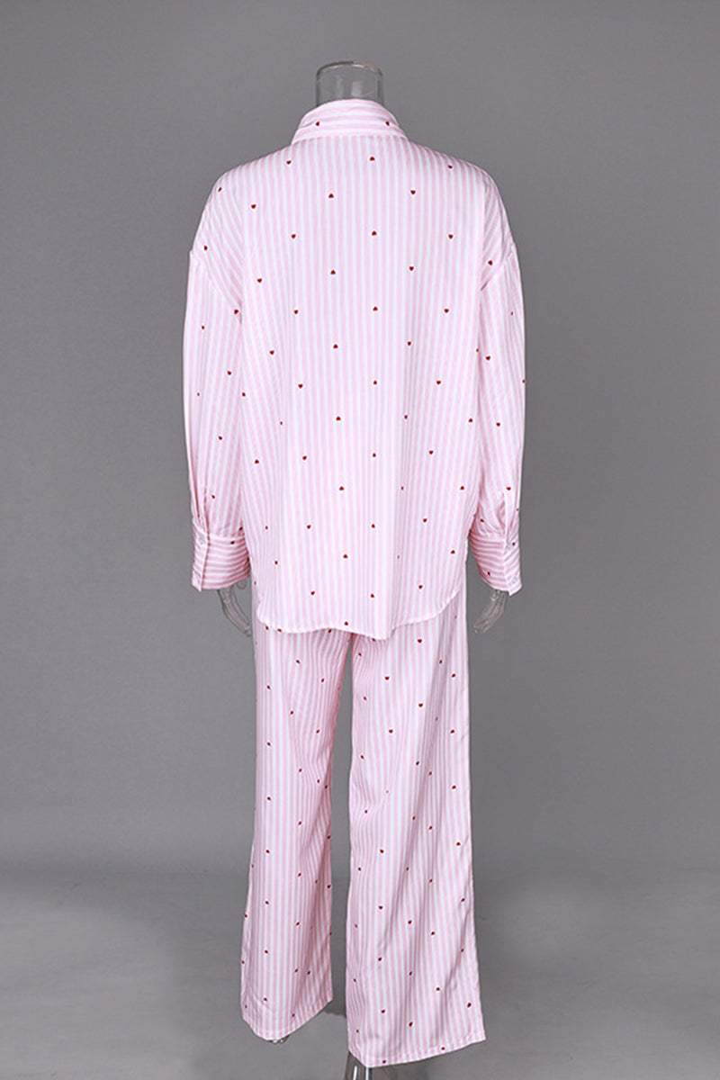 Heart Pattern Striped Pajama Set