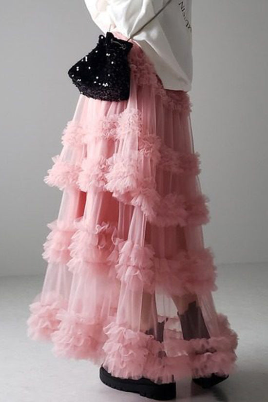 Tiered Midi Skirt with Ruffle Layers