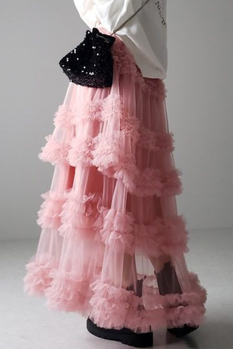Tiered Midi Skirt with Ruffle Layers