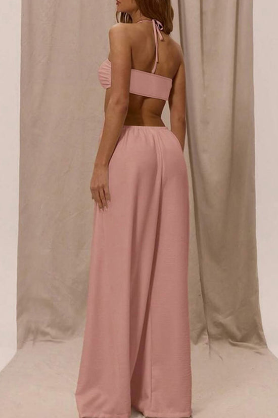 Halter Neck Cutout Wide-Leg Jumpsuit