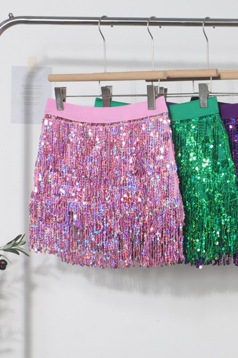 Sequin Fringe Mini Skirt