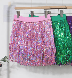 Sequin Fringe Mini Skirt