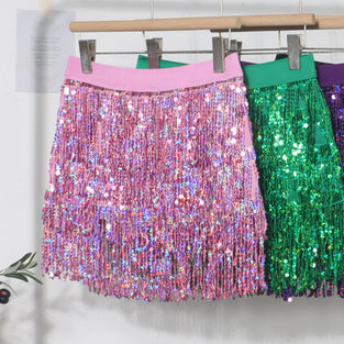 Sequin Fringe Mini Skirt