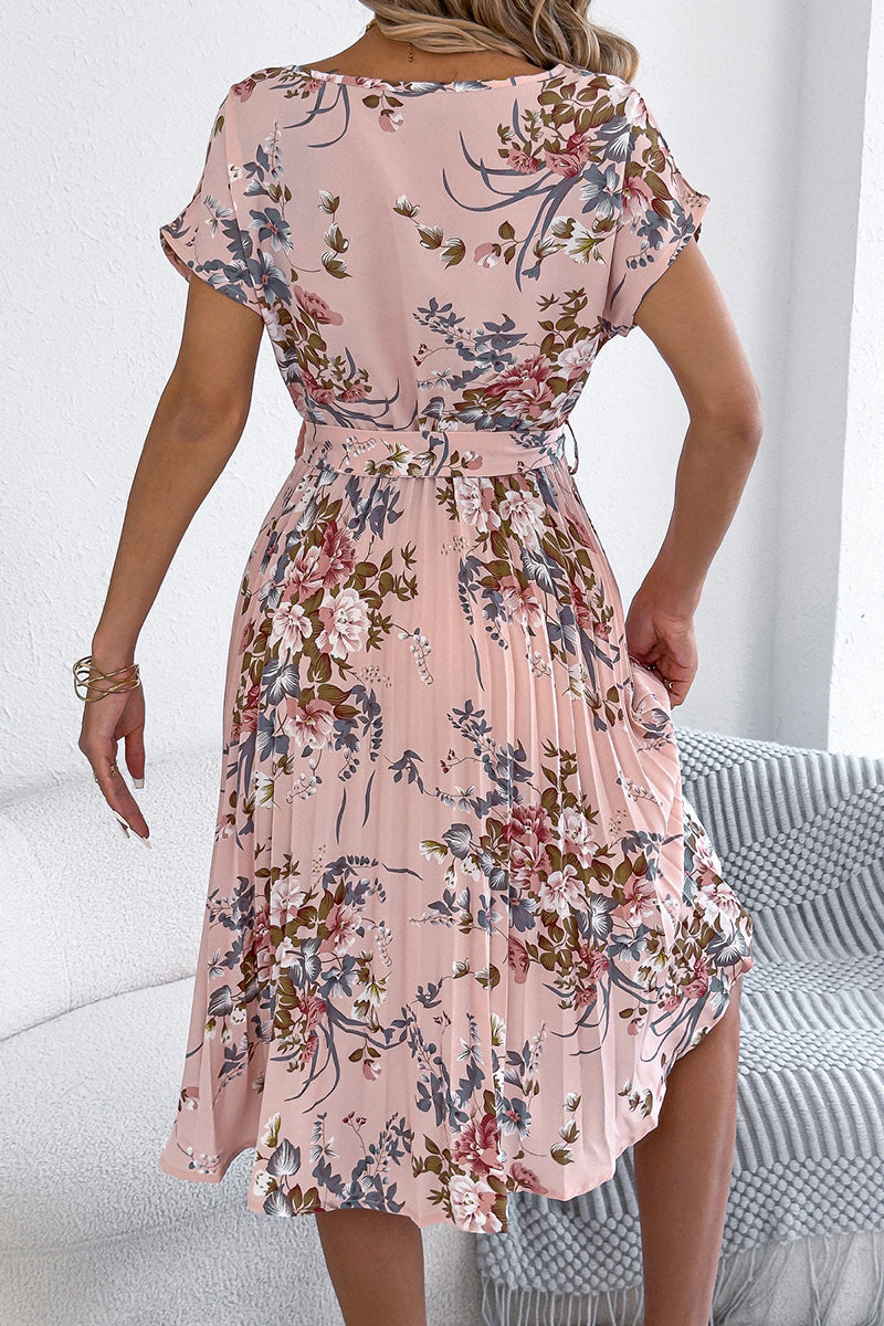 Floral Print Belted Casual Dress