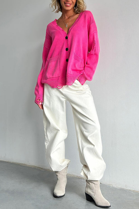 Oversized Button-Up Cardigan with Pockets