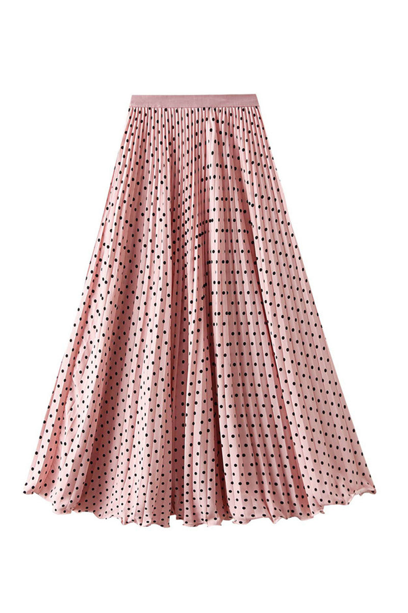 Polka Dot Pleated Midi Skirt
