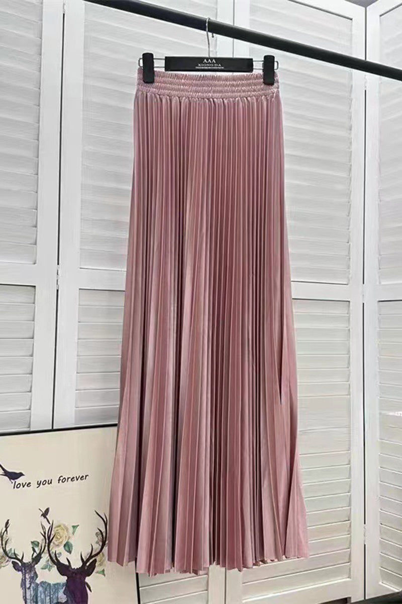 Pleated Elastic Waist Midi Skirt