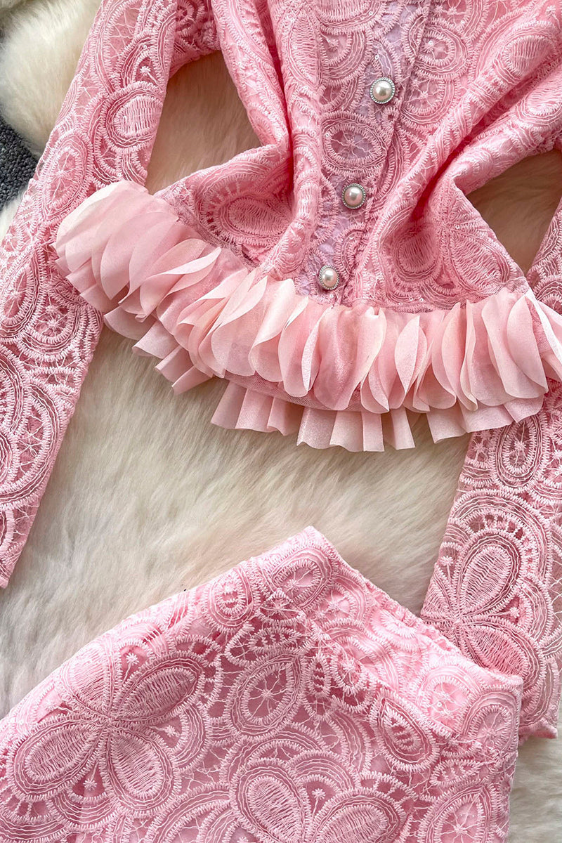 Peplum Long Sleeve Skirt Set