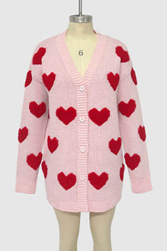 Heart Pattern Button-Up Cardigan