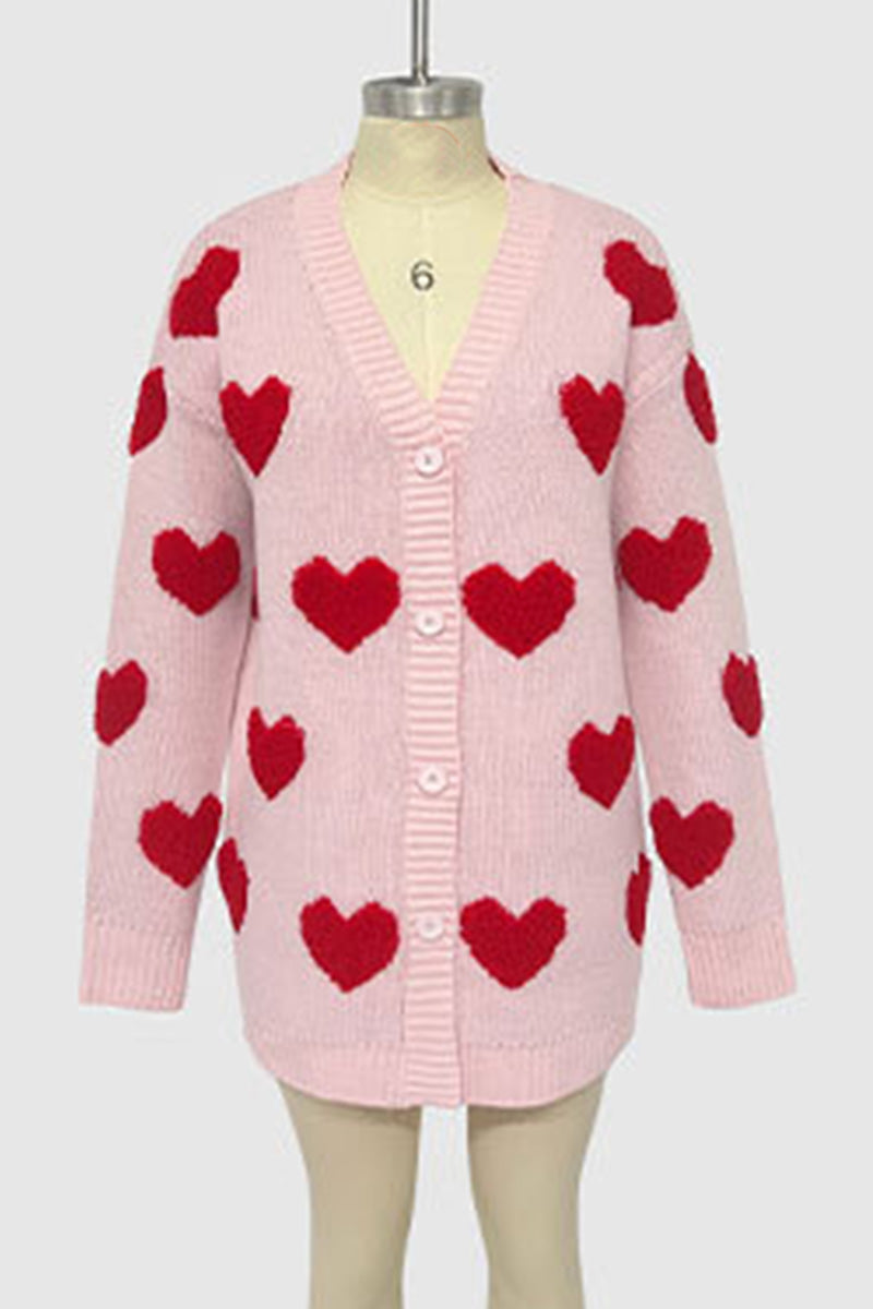 Heart Pattern Button-Up Cardigan