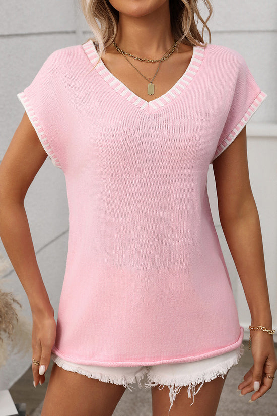 Striped Trim V-Neck Sweater Vest