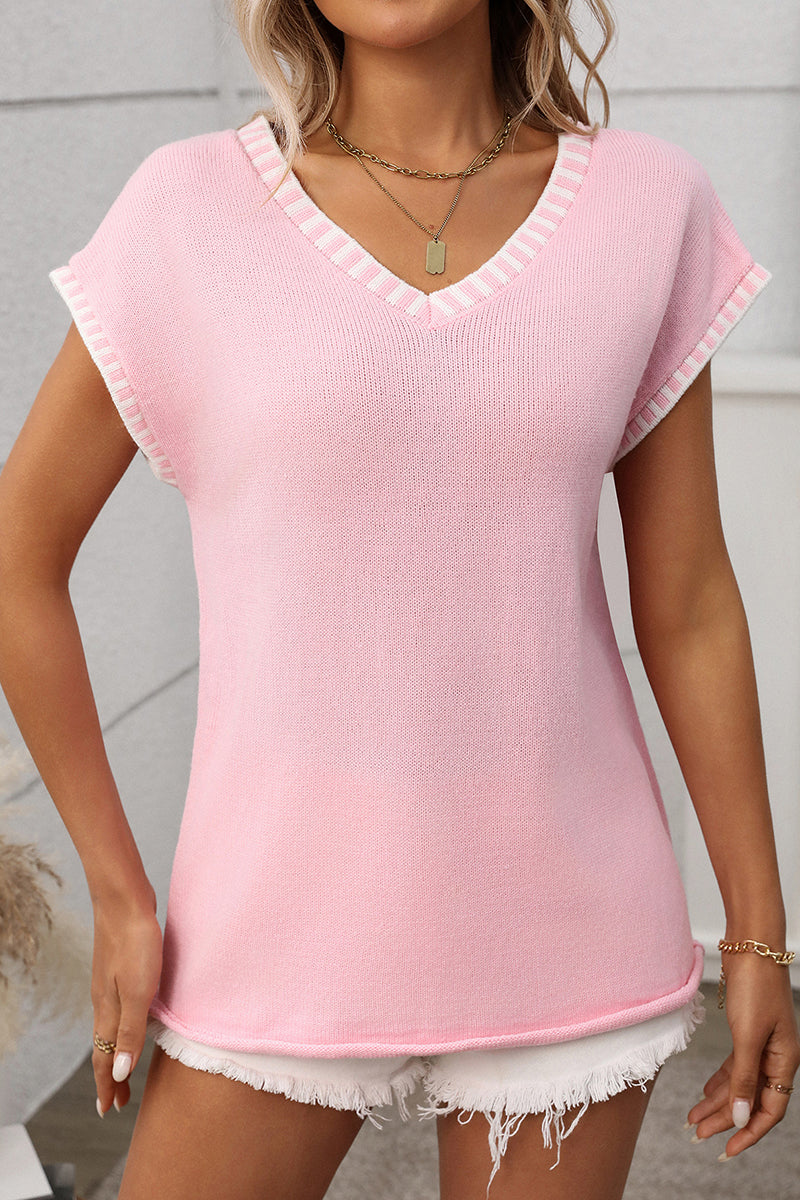 Striped Trim V-Neck Sweater Vest