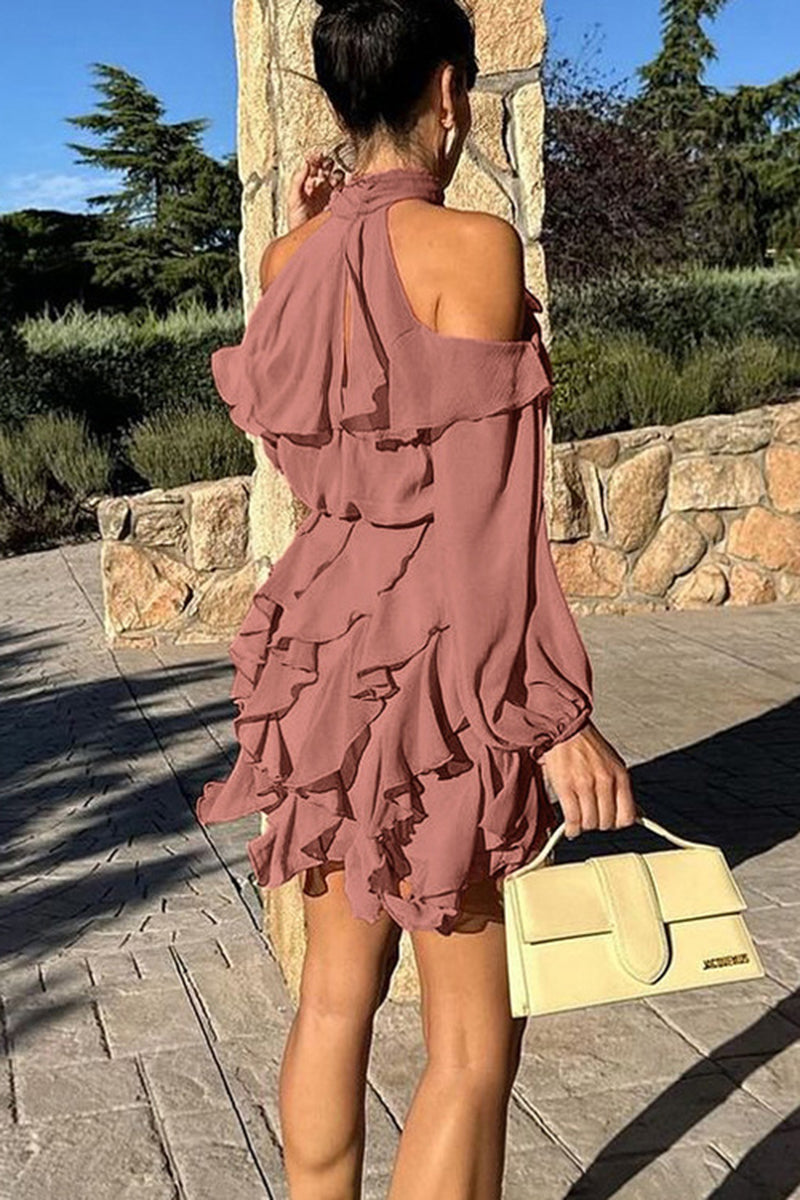 Ruffled Cold Shoulder Casual Dress