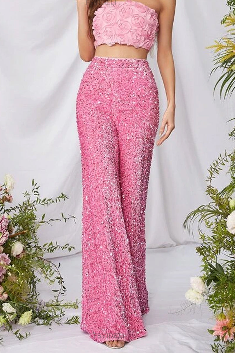 Glittering Wide-Leg Party Pants