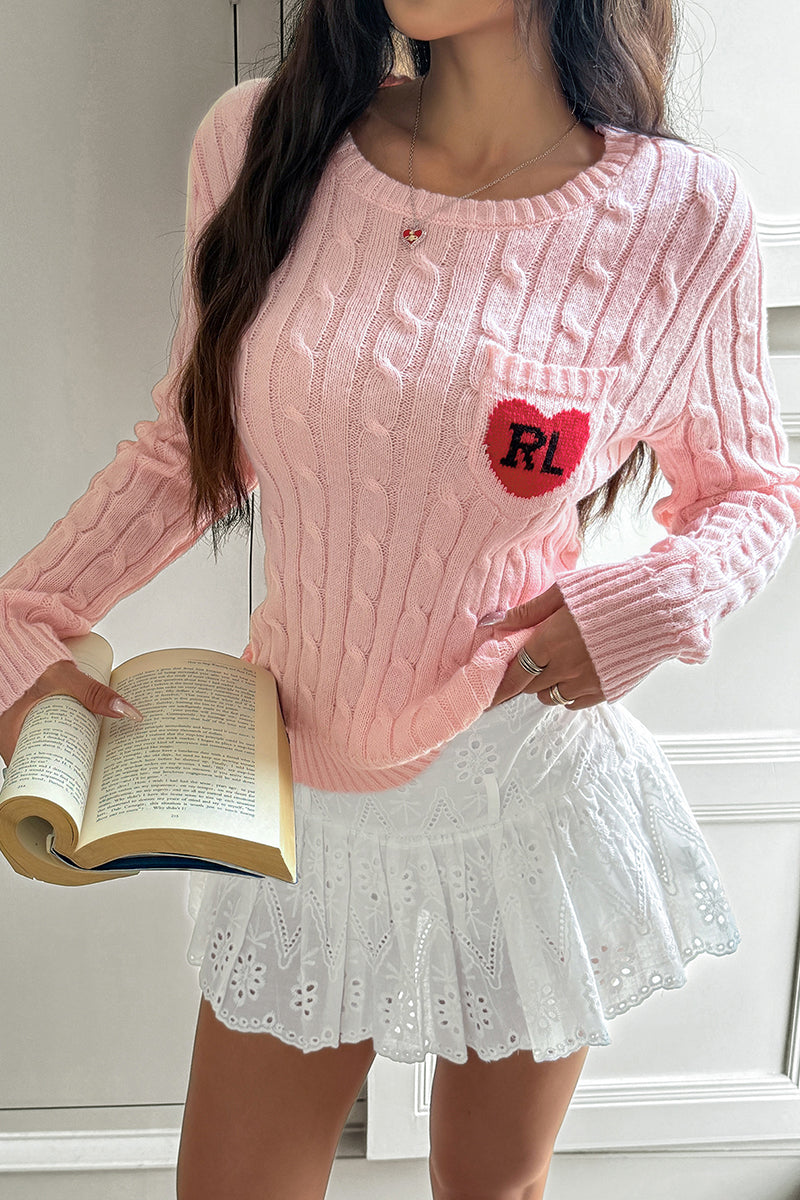 Heart Accent Cable Knit Sweater