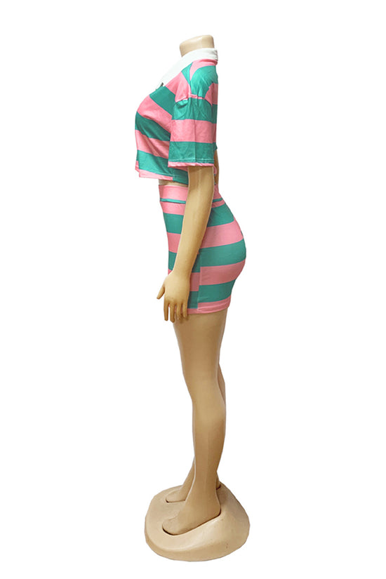 Striped Polo Top with Skirt